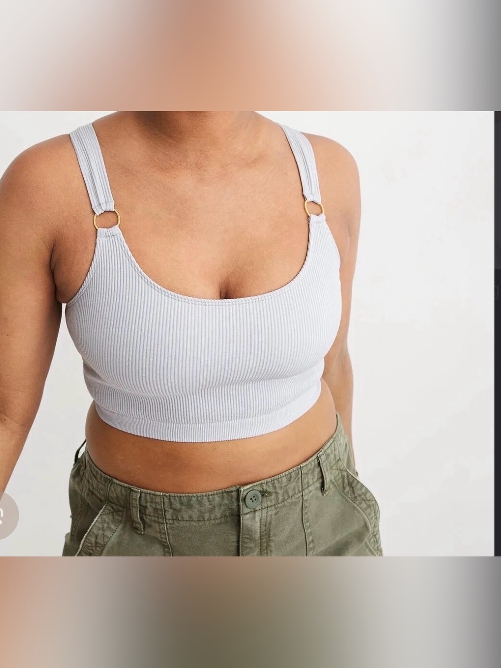 Aerie Ribbed Seamless Ring Longline Bralette in White NWT